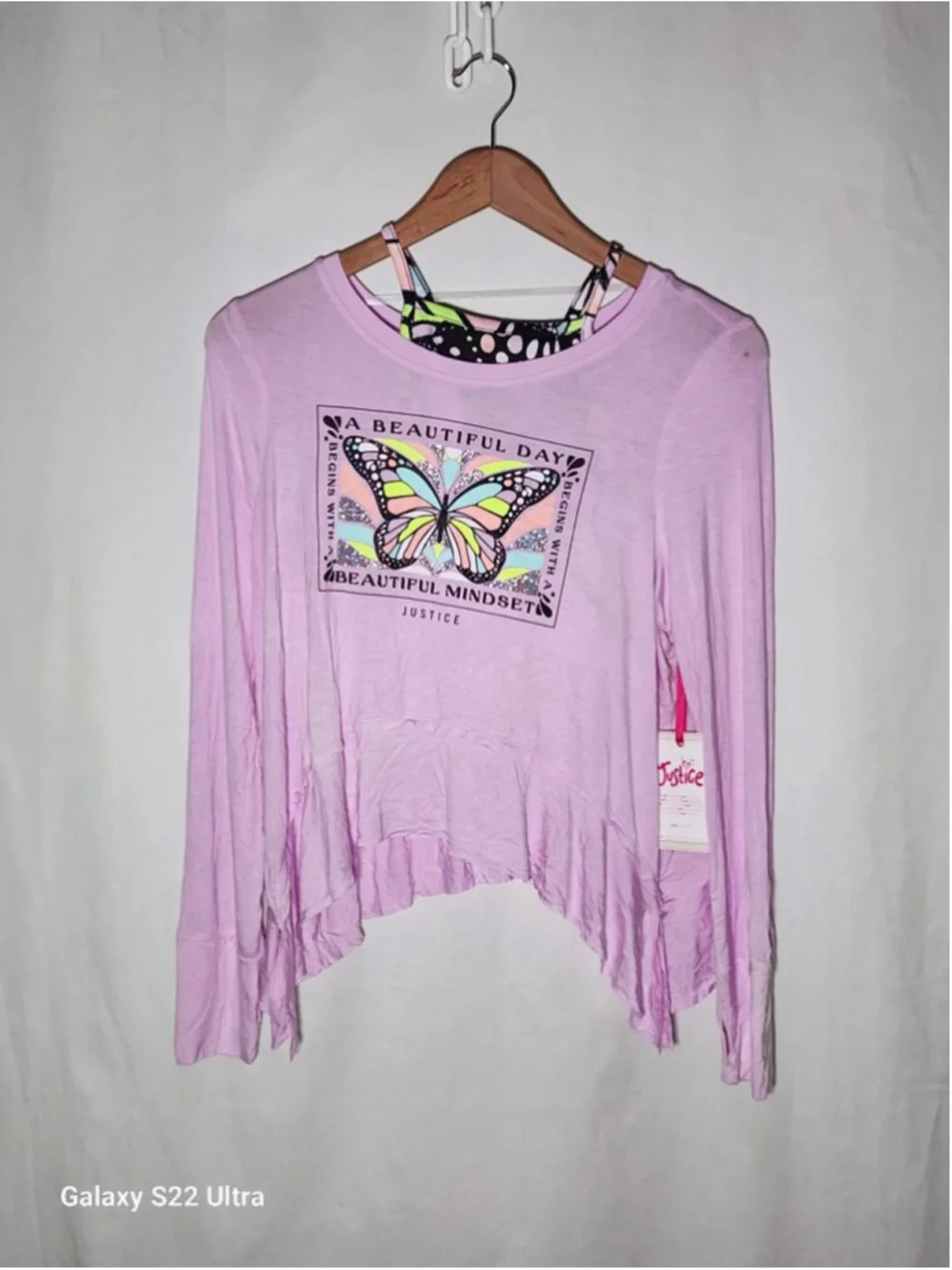 Girls Justice Long Sleeve Tee L Pink Butterfly Print